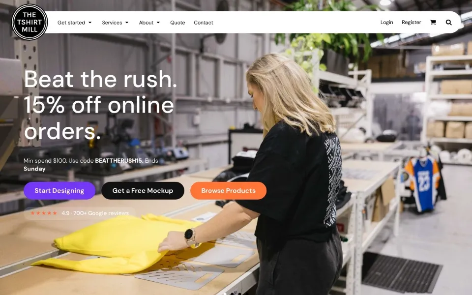 The T-Shirt Mill website homepage